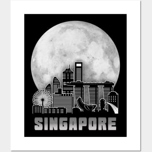 Singapore Skyline Full Moon Posters and Art